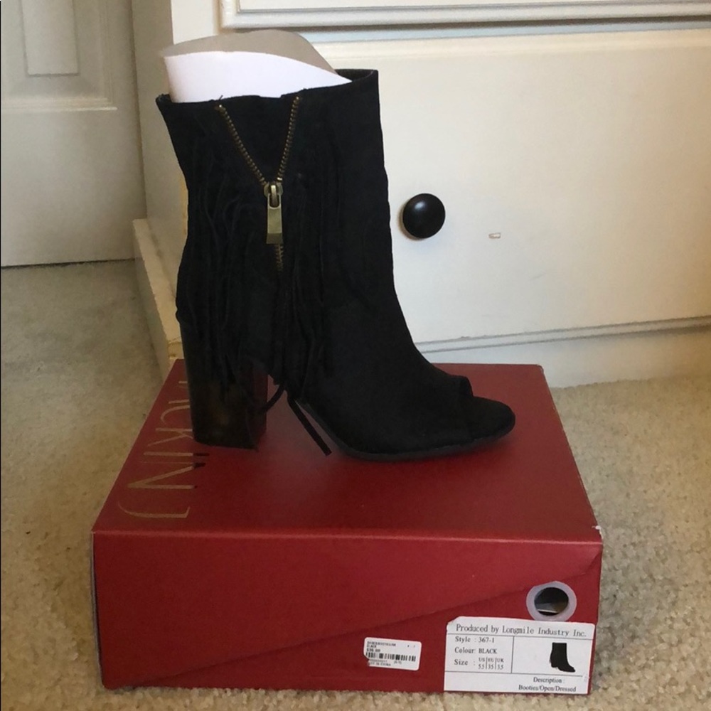 Open Toe Fringe Bootie Heels